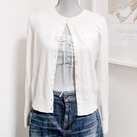 Off-White Basic Cardigan 🍦 BANANA REPUBLIC - Picture 1 of 7